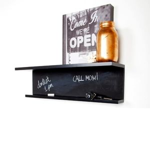 Black Wall Shelf with Chalkboard Feature - 7" x 24" x 6"